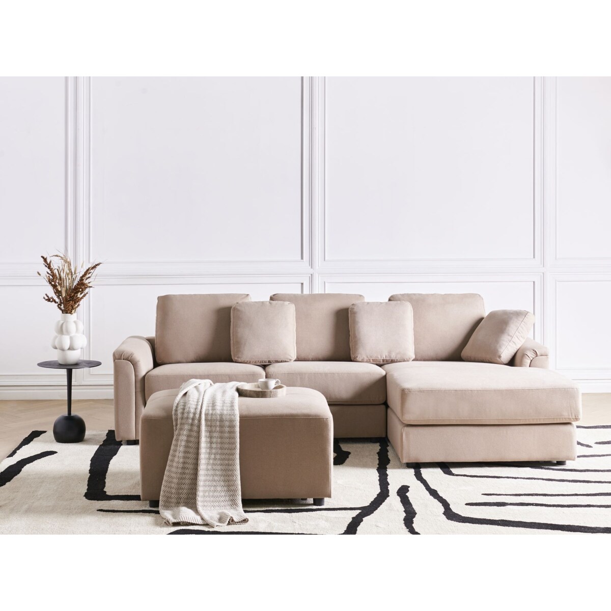 Sofa narożna lewostronna z otomaną KOHLO Beżowoszary Tkanina Lewostronny