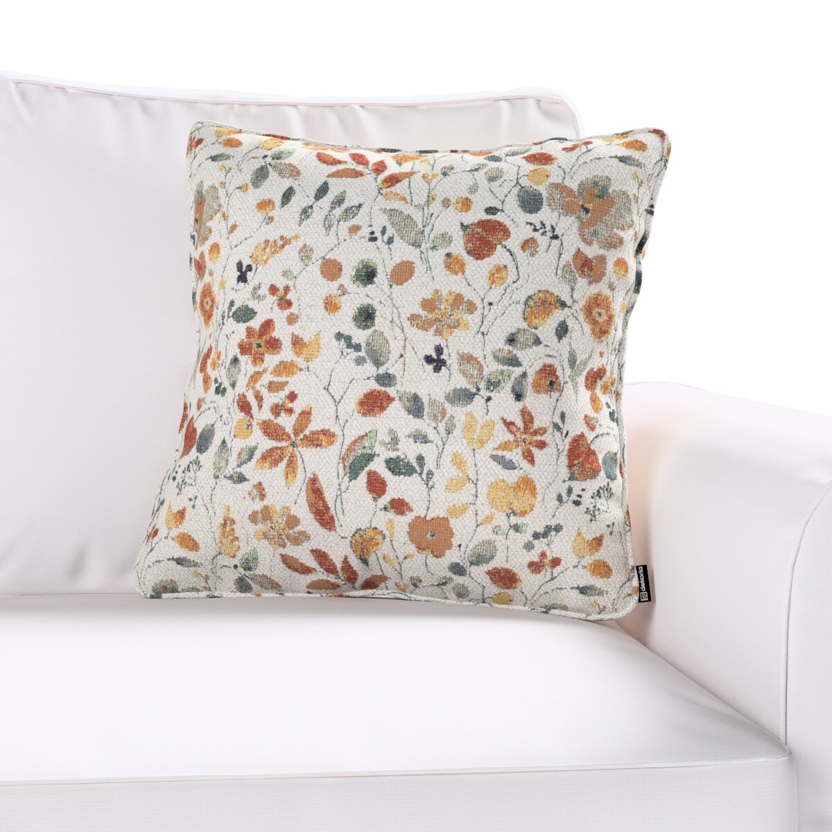 Poszewka Gabi na poduszkę 60x60 pomarańczowo-zielone kwiaty na kremowym tle
