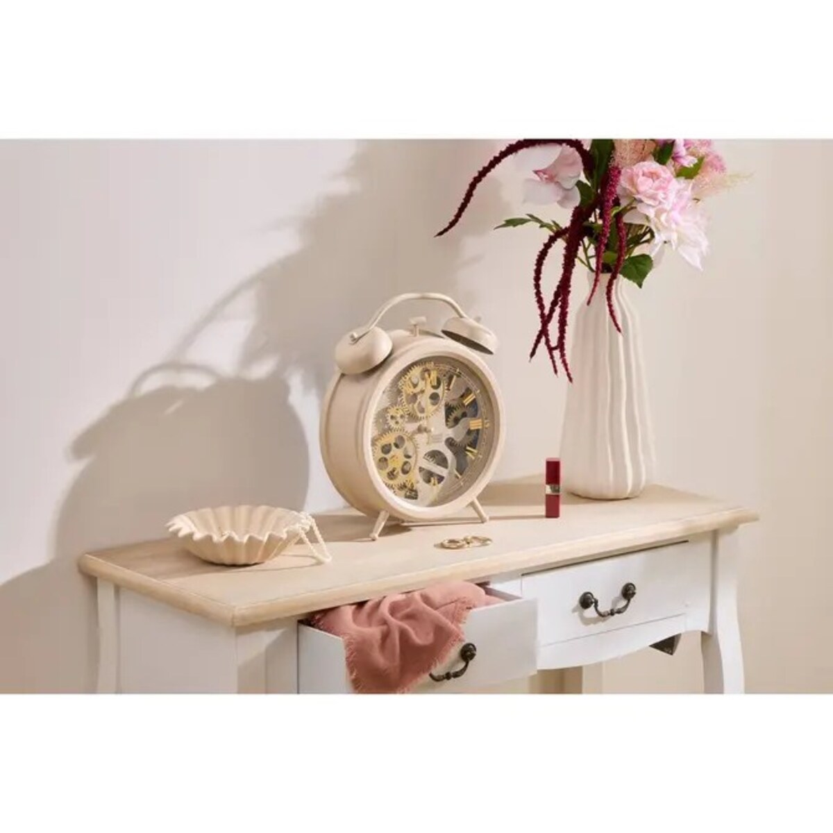 Zegarek z widocznym mechanizmem, cichy, kolor beżowy