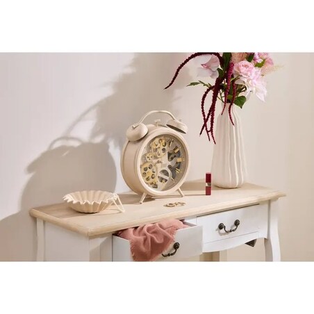 Zegarek z widocznym mechanizmem, cichy, kolor beżowy