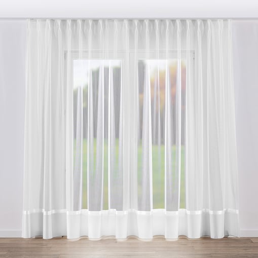 Firana na haczykach flex podwójnych 300x265 biały z satynowym pasem na dole