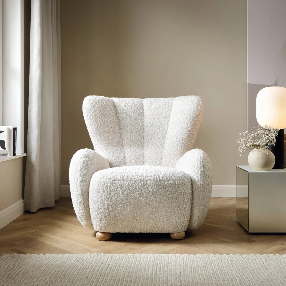 Fotel uszak boucle 91x88x100 cm POLTRONA biały