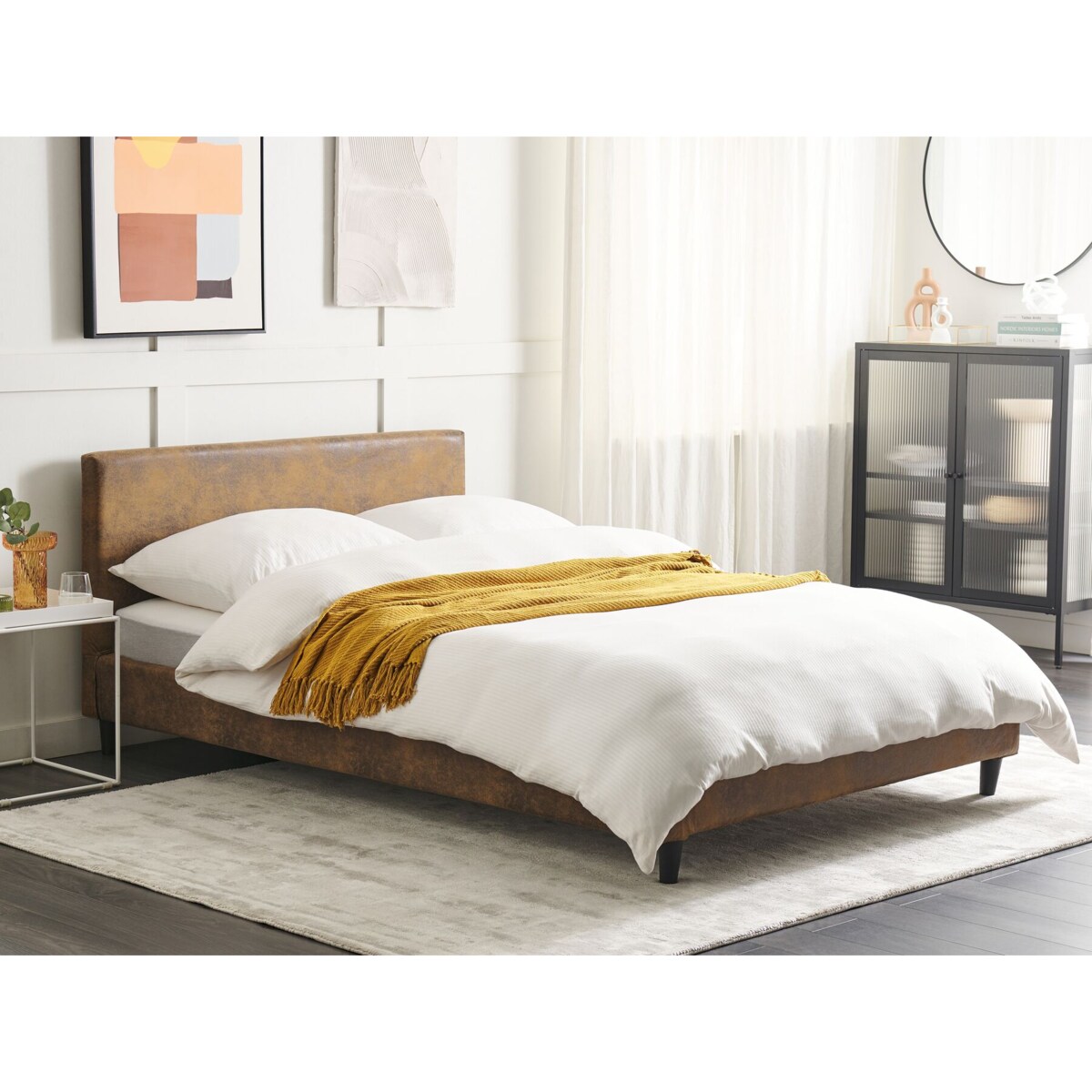 Łóżko tapicerowane 140 x 200 cm brązowe FITOU