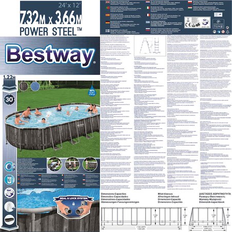 Bestway Basen ogrodowy z zestawem akcesoriów, owalny, 7,32x3,66x1,22 m