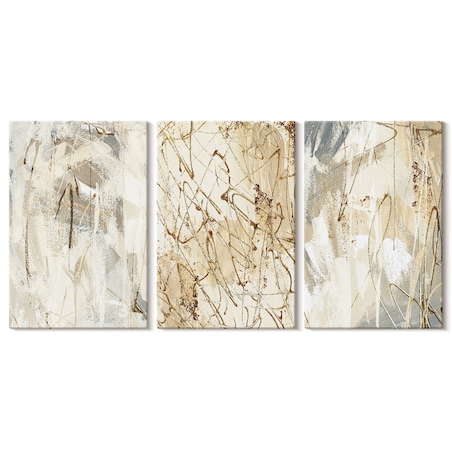Zestaw 3 małych obrazów na płótnie - Abstrakcyjne wzory beż szarość - żółty