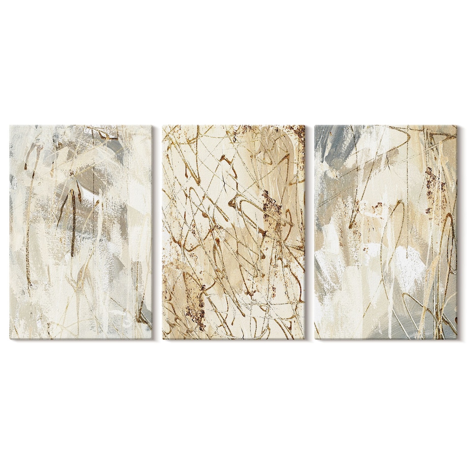 Zestaw 3 małych obrazów na płótnie - Abstrakcyjne wzory beż szarość - żółty