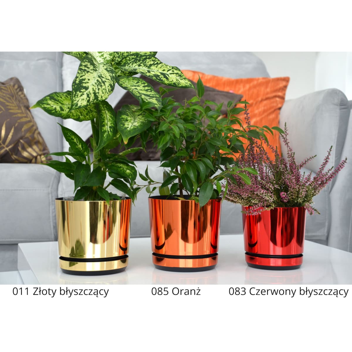 18 cm wzór WIŚNIOWA ZE SREBRNĄ NITKĄ Doniczka z podstawką bordowa glamour lustrzane srebrne paski połysk czerwona