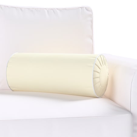 Poduszka wałek z zakładkami z lamówką, śmietankowa biel, Ø20 x 50 cm, Velvet