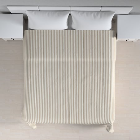 Narzuta pikowana w pasy 200x210 beżowo-białe pasy (1,5cm)