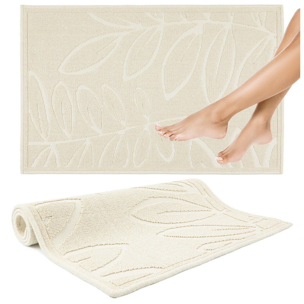 Dywanik łazienkowy Lino 50x80 cm bawełniany roślinny beżowy