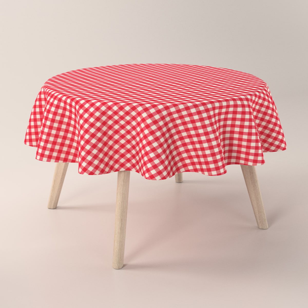 Obrus okrągły 130 x 130 cm czerwono-biała kratka (1,5x1,5cm)