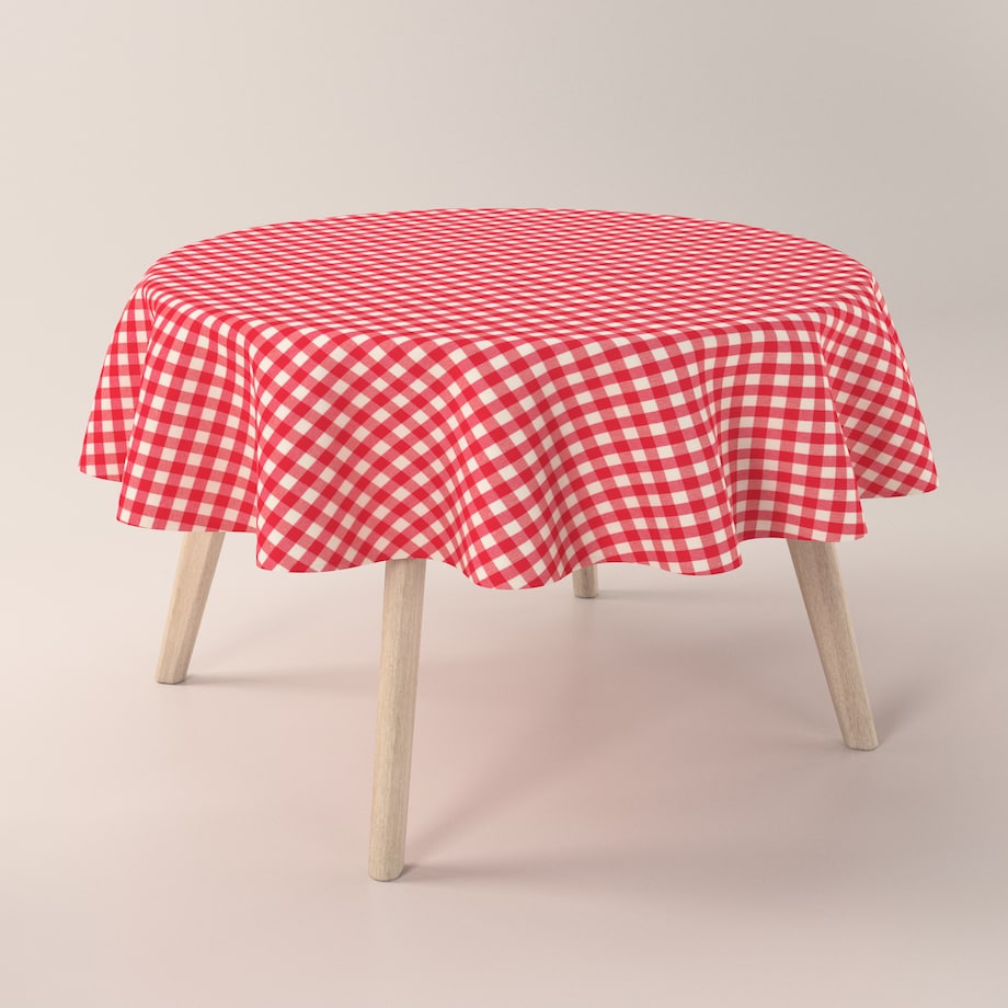 Obrus okrągły 130 x 130 cm czerwono-biała kratka (1,5x1,5cm)
