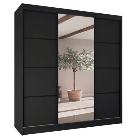 Szafa przesuwna Filo V200 z lustrem, czarne szprosy na frontach - czarna