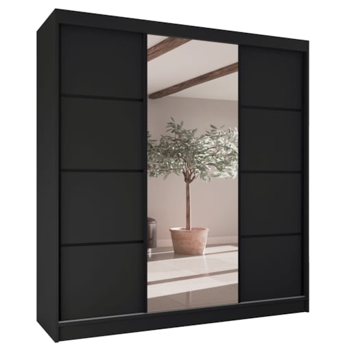 Szafa przesuwna Filo V200 z lustrem, czarne szprosy na frontach - czarna