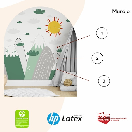 NAKLEJKI ŚCIENNE DLA DZIECI ZIELONE GÓRY CHMURKI ZESTAW STYL SKANDYNAWSKI