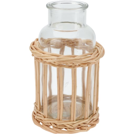 Butelka dekoracyjna w wiklinowym koszyku