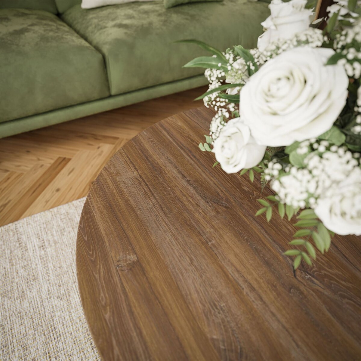 Okrągły stolik kawowy LORI biały dąb striling