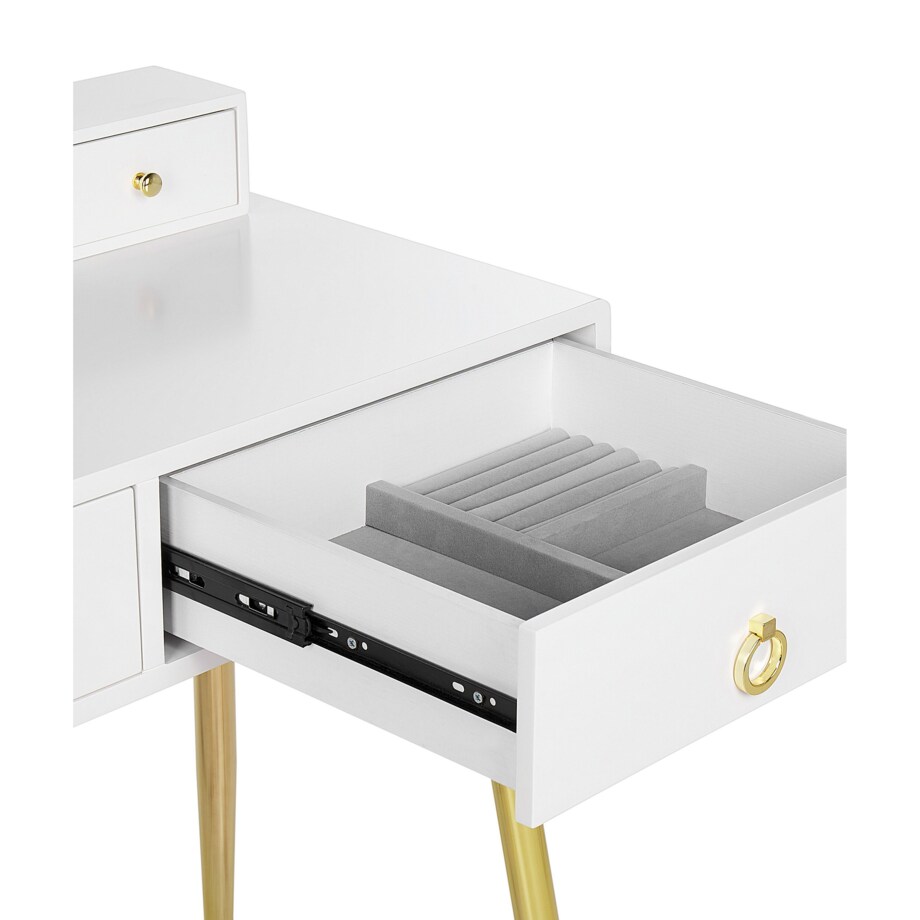 Toaletka 6 szuflad lustro LED ze stołkiem biało-złota YVES