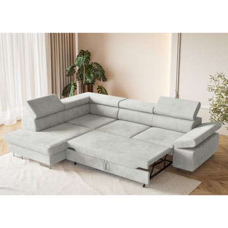 Narożnik ALEX z regulowanymi zagłówkami, lewostronny-Matt Velvet szary