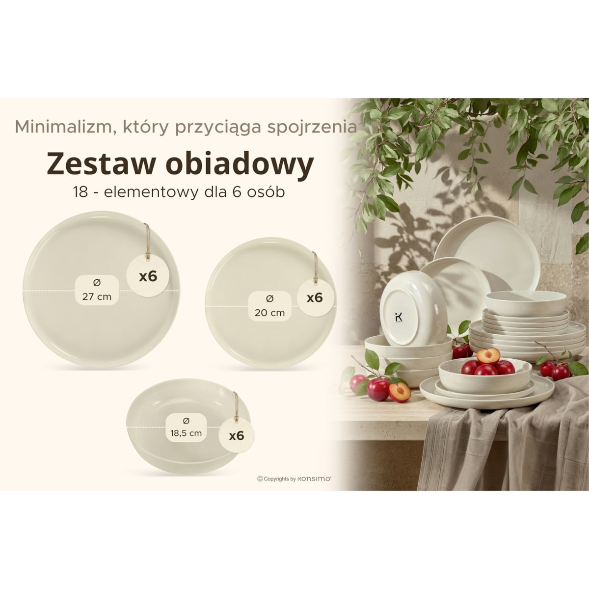 KONSIMO VICTO Elegancki zestaw obiadowy 6-osobowy (18 elementów)