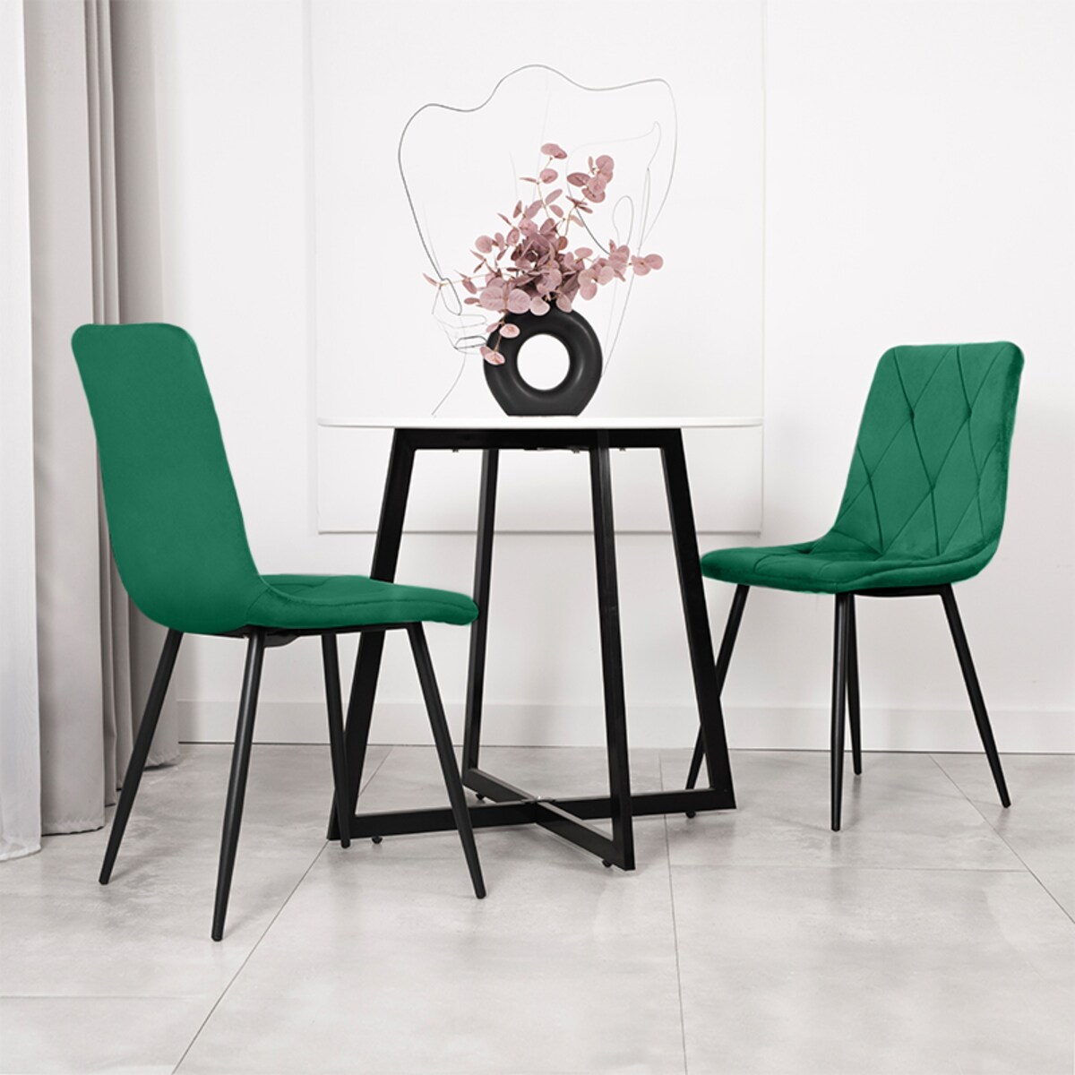 Krzesło tapicerowane welurowe pikowane zielone do salonu jadalni