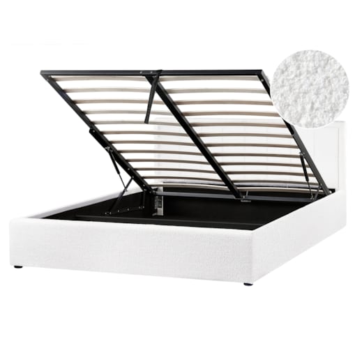 Łóżko z pojemnikiem MONTLAUR 160 x 200 cm Boucle Biały