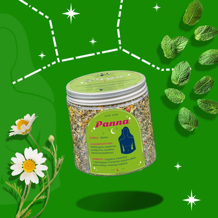Herbata Zodiakalna PANNA - herbaciany susz napar ziołowa mieszanka na astrologiczny prezent upominek podarunek dla osoby ze znakiem zodiaku PANNY