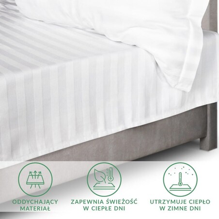 Prześcieradło bambusowe satyna bawełniana 160x240 Bamboo paski, białe