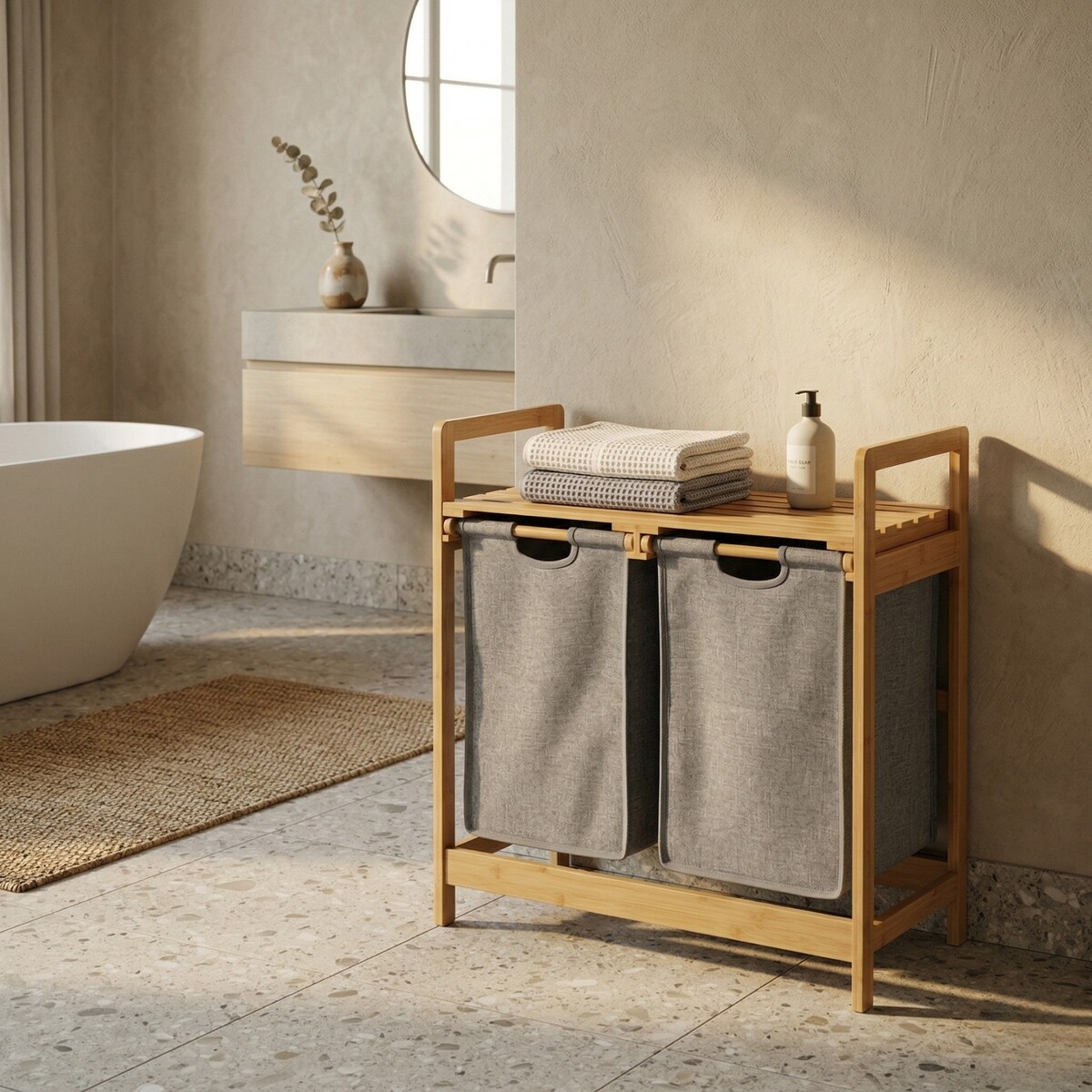 Podwójny kosz na pranie, bambusowy TELA, 70 l