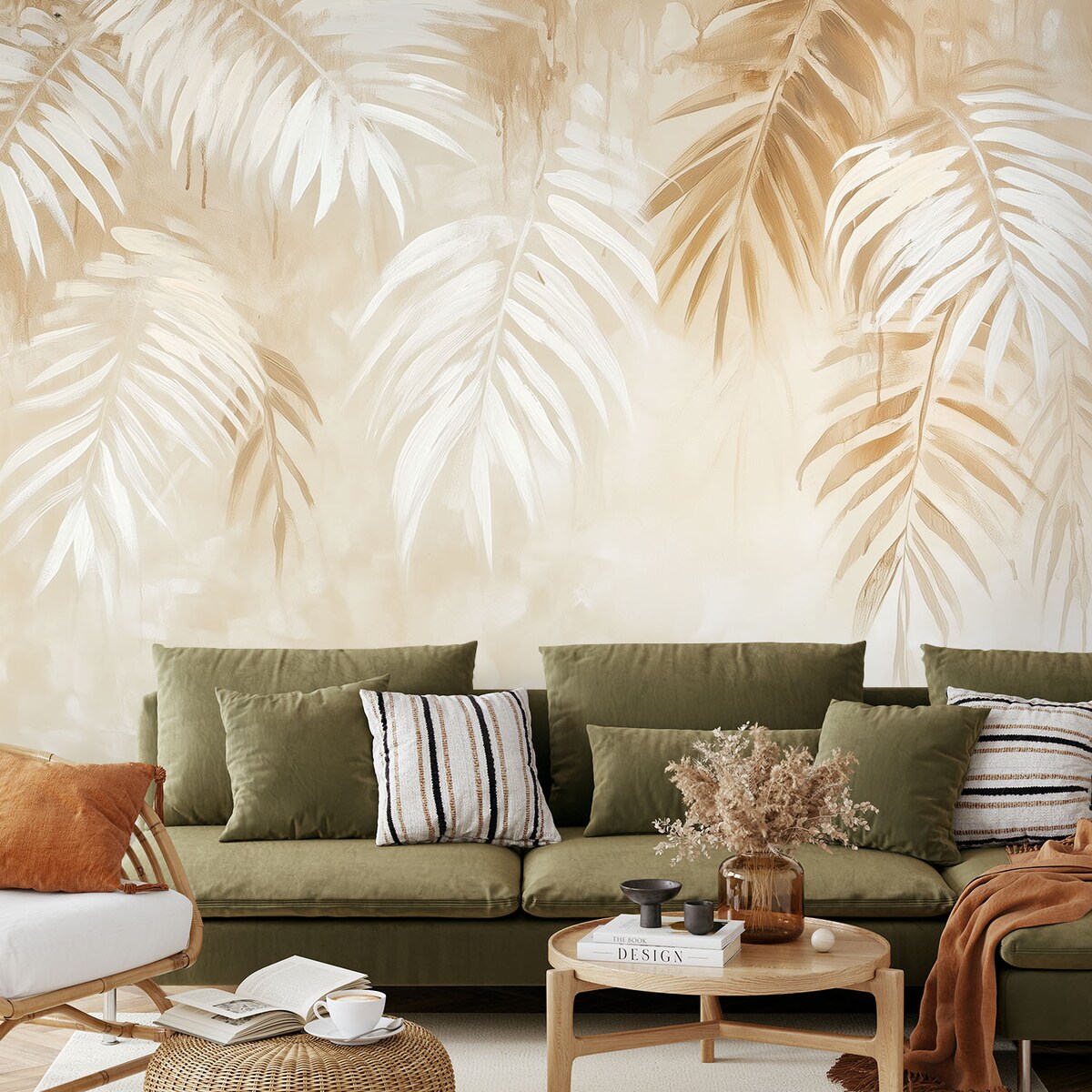 Fototapeta, Beżowe liście tropikalnych palm w stylu boho 400x280