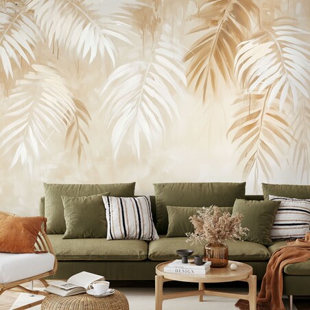 Fototapeta, Beżowe liście tropikalnych palm w stylu boho 400x280