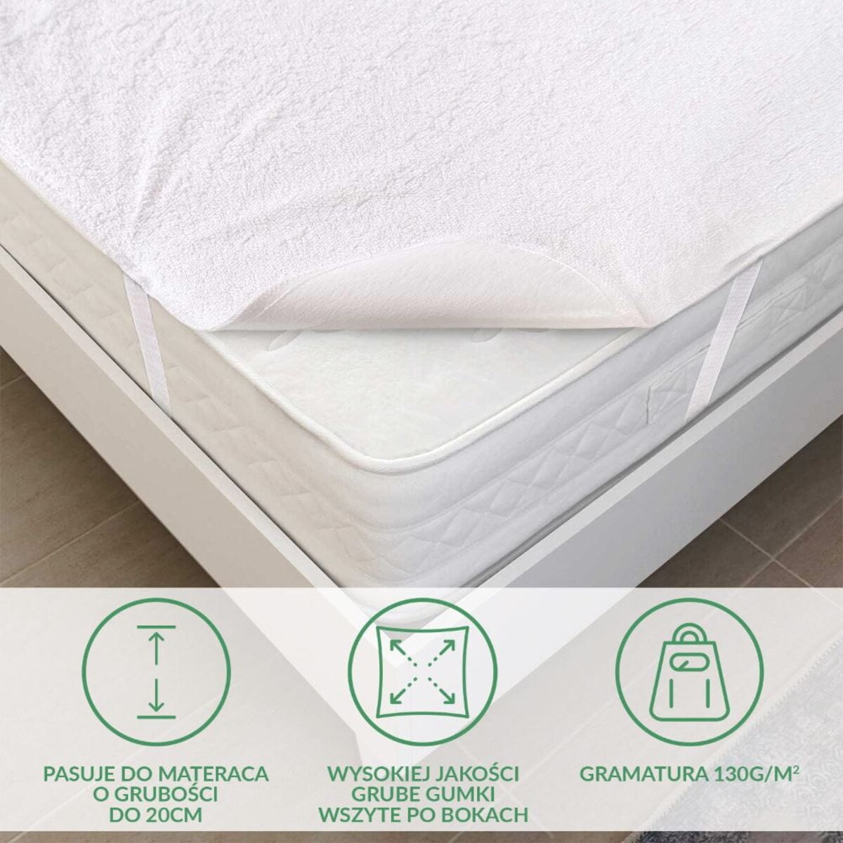 Ochraniacz na materac wodoodporny, rozmiar 160x200 Robson kolor biały