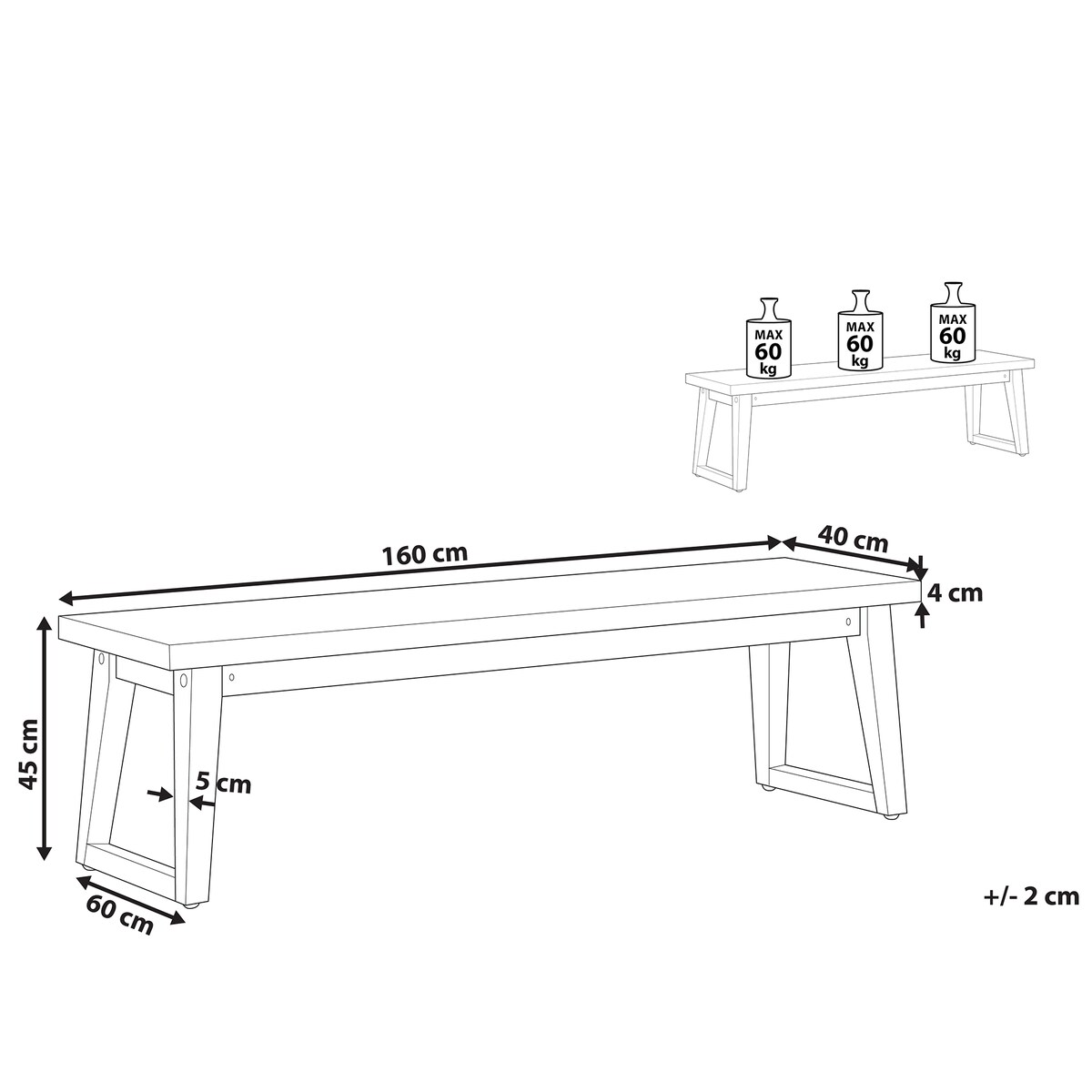 Ławka ogrodowa ORIA 160 cm Beton Szary