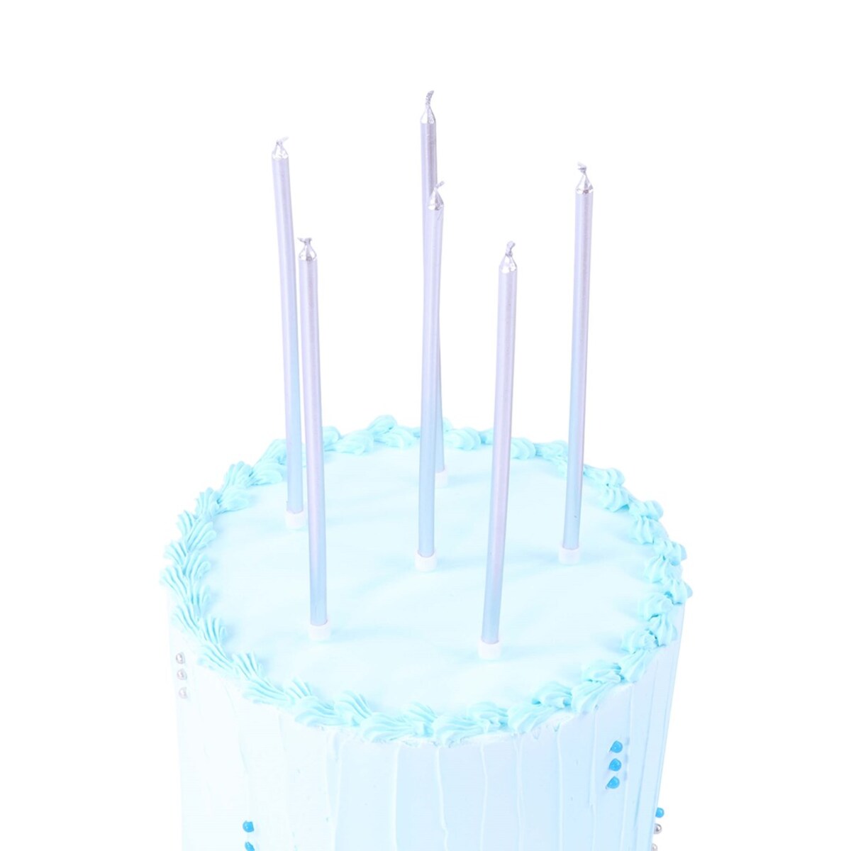 PME Zestaw 16 wysokich świeczek z podstawkami 18 cm srebrny