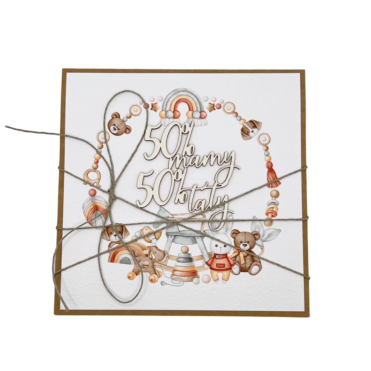 Ręcznie robiona kartka na narodziny dziecka - gratulacje 50% mamy 50% taty