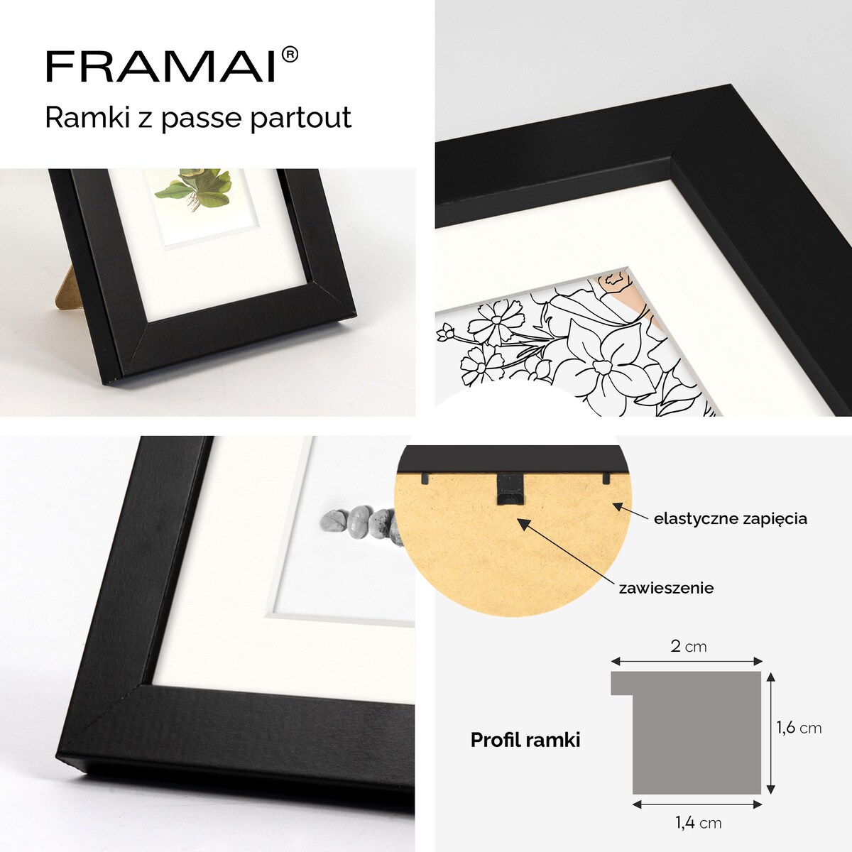 Ramka na zdjęcia z passe partout ramka 13x18 cm z okienkiem passe partout na zdjęcie 9x13 cm kolor czarny FRAMAI®
