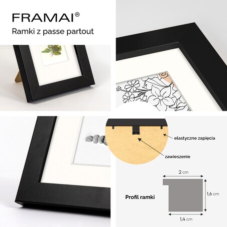 Ramka na zdjęcia z passe partout ramka 13x18 cm z okienkiem passe partout na zdjęcie 9x13 cm kolor czarny FRAMAI®
