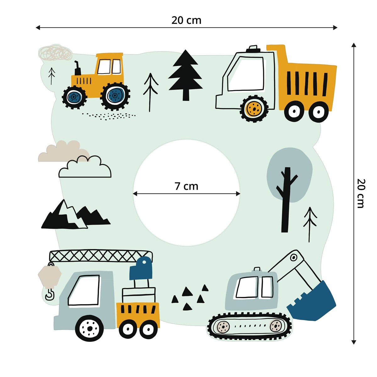 Naklejka Pod Kontakt Do Pokoju Dziecka Maszyny Koparki Styl Skandynawski 20x20cm