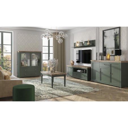 Komoda wysoka EVORA 2D2S 126 zielona mat/dąb lefkas