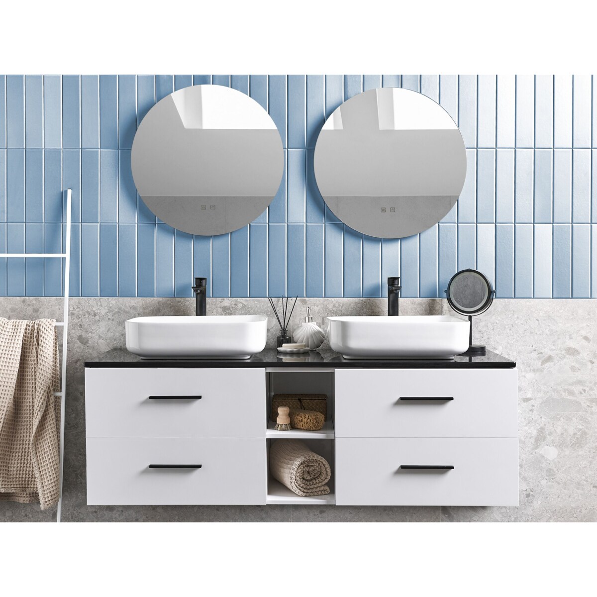 Zestaw mebli łazienkowych z podwójną umywalką i lustrami biały PILAR