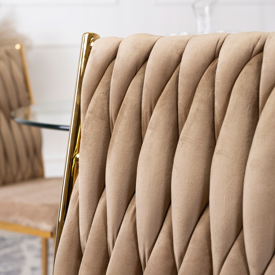 Krzesło Tapicerowane Plecione Glamour DAN Beżowe Do Jadalni Salonu Toaletki