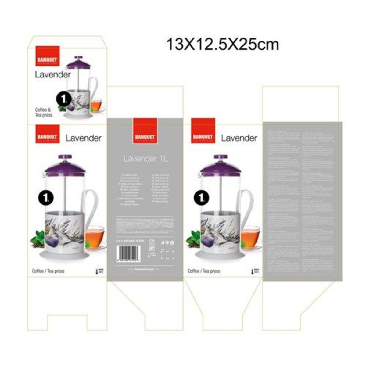 Zaparzacz dzbanek szklany Banquet 1000 ml lawenda na herbatę zioła prezent