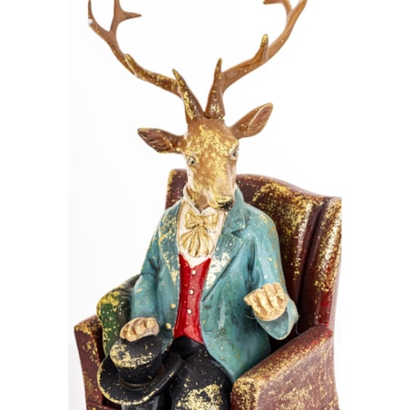 Figurka - jeleń siedzący w fotelu 23x10x11 cm z zegarkiem