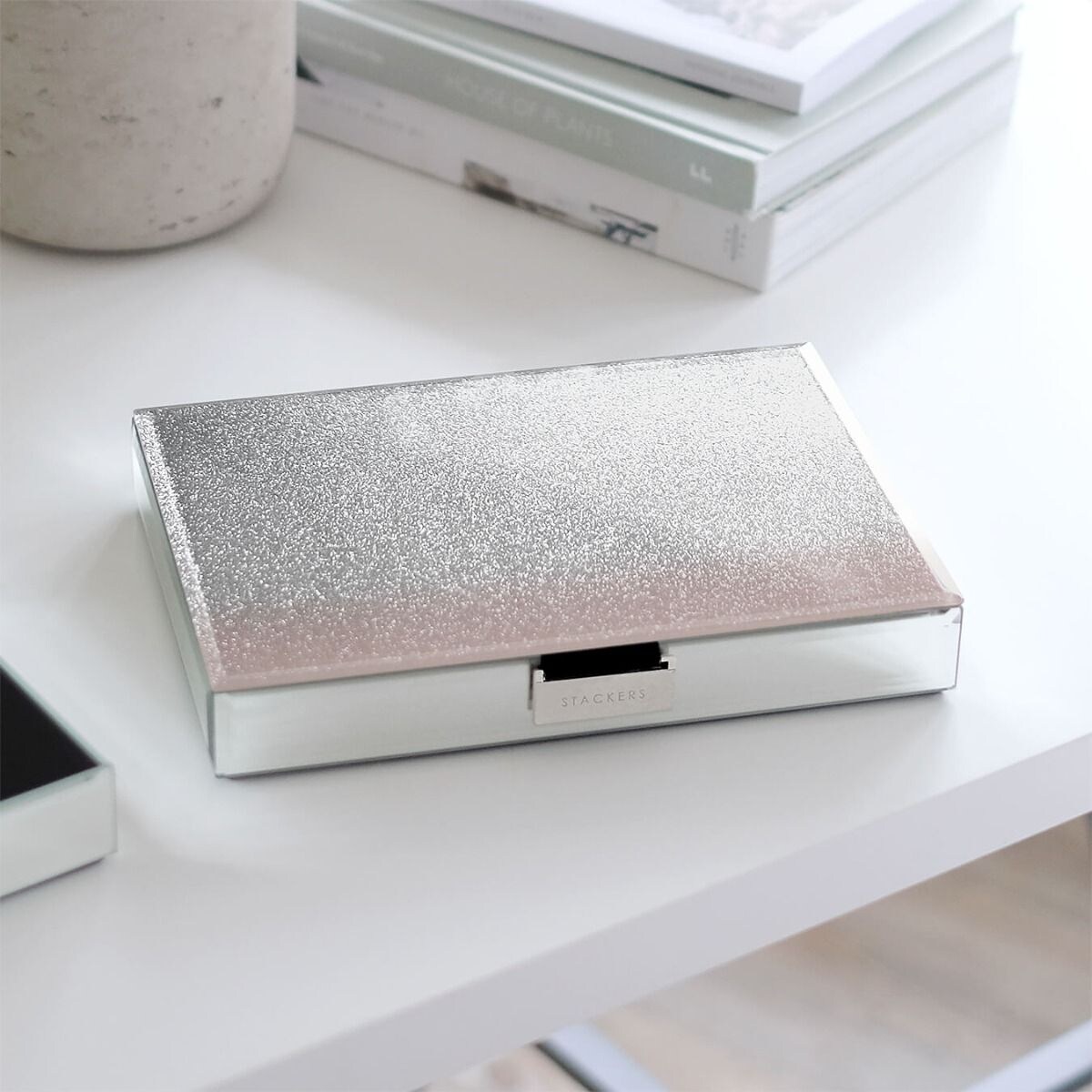 Szkatułka na biżuterię Stackers Glitter classic różowa z pokrywką