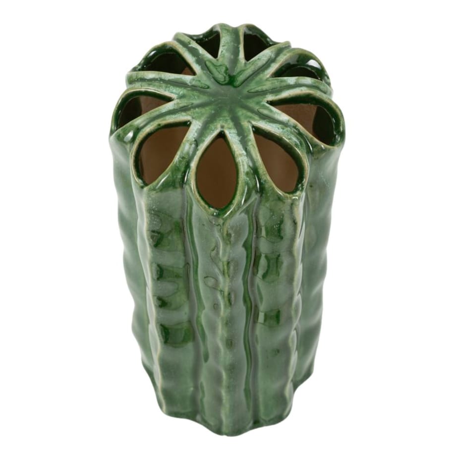 Osłonka dekoracyjna Cactus, kolor zielony, ceramika, 11,5 x 11,5 x 23,5 cm, motyw: kaktus, na doniczkę do salonu, Mauro Ferretti