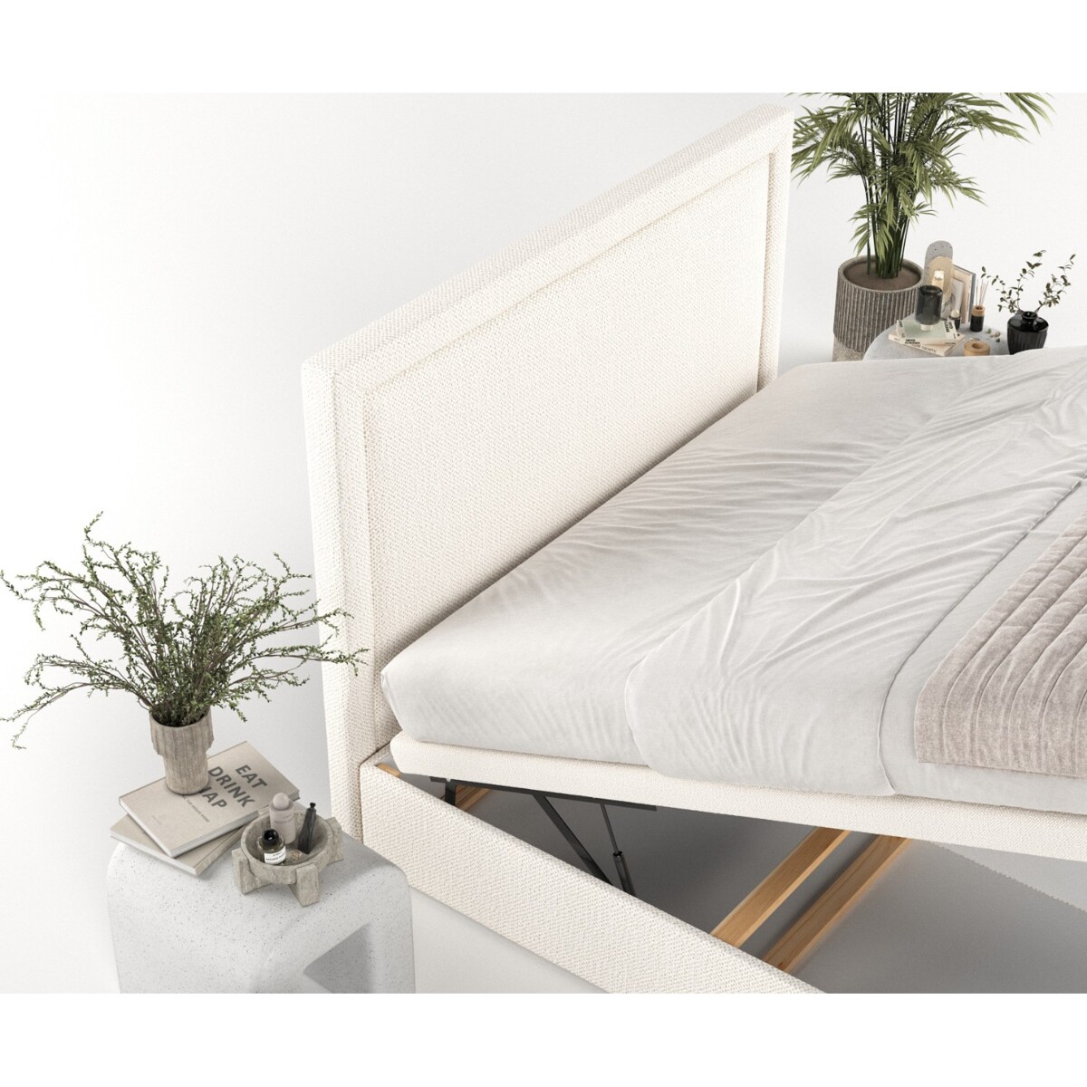 Łóżko tapicerowane SALMA 140x200 z pojemnikiem, Kremowy, tkanina Alta 01