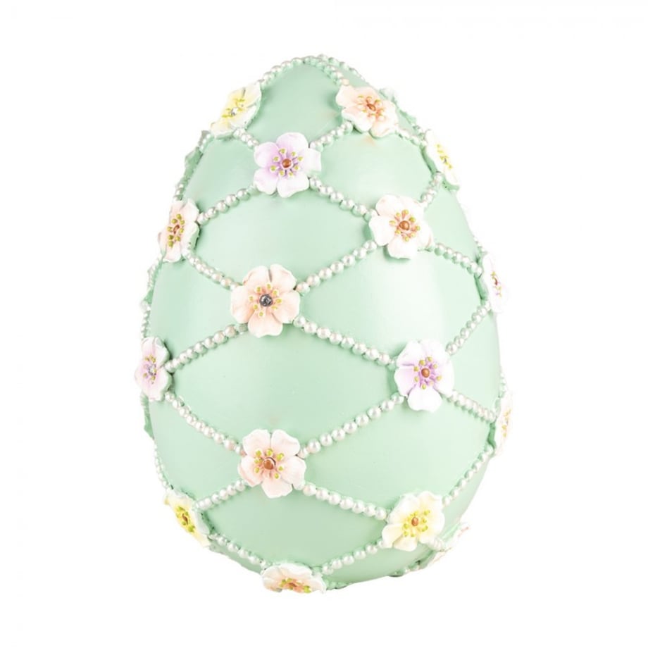 Dekoracja - jajko miętowe z kwiatuszkami Flower Bomb Ø 16x21 cm