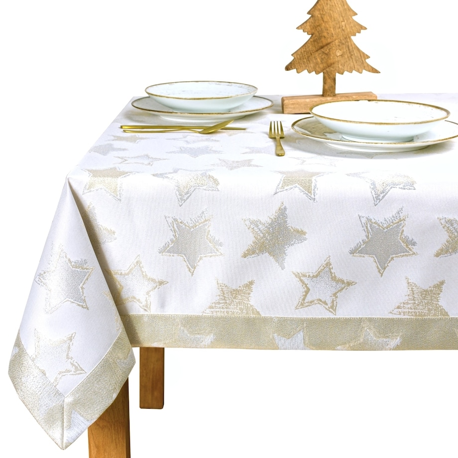 Obrus bożonarodzeniowy Gwiazdki - Srebrno-Złoty Blask - 130x220 cm - wielokolorowy