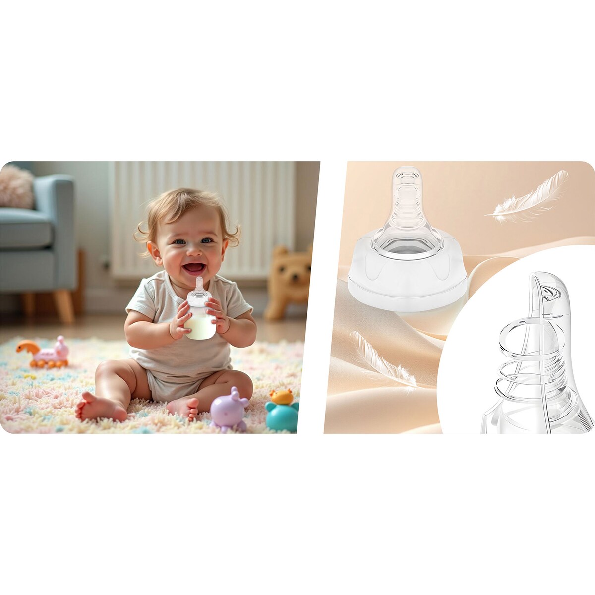 Butelka do mleka karmienia 0m+ 180ML dynamiczny smoczek zestaw 2 szt. Nukido