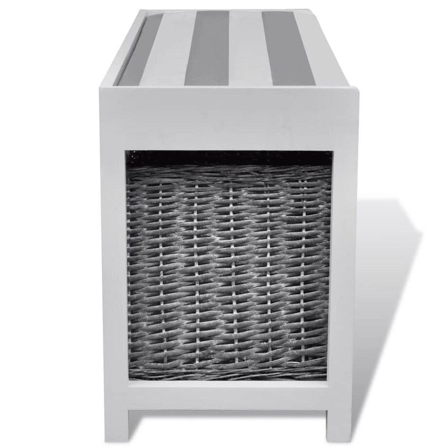 Ławka do przedpokoju, biała, z trzema koszami i poduszką